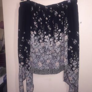 Black and floral off the shoulder top.